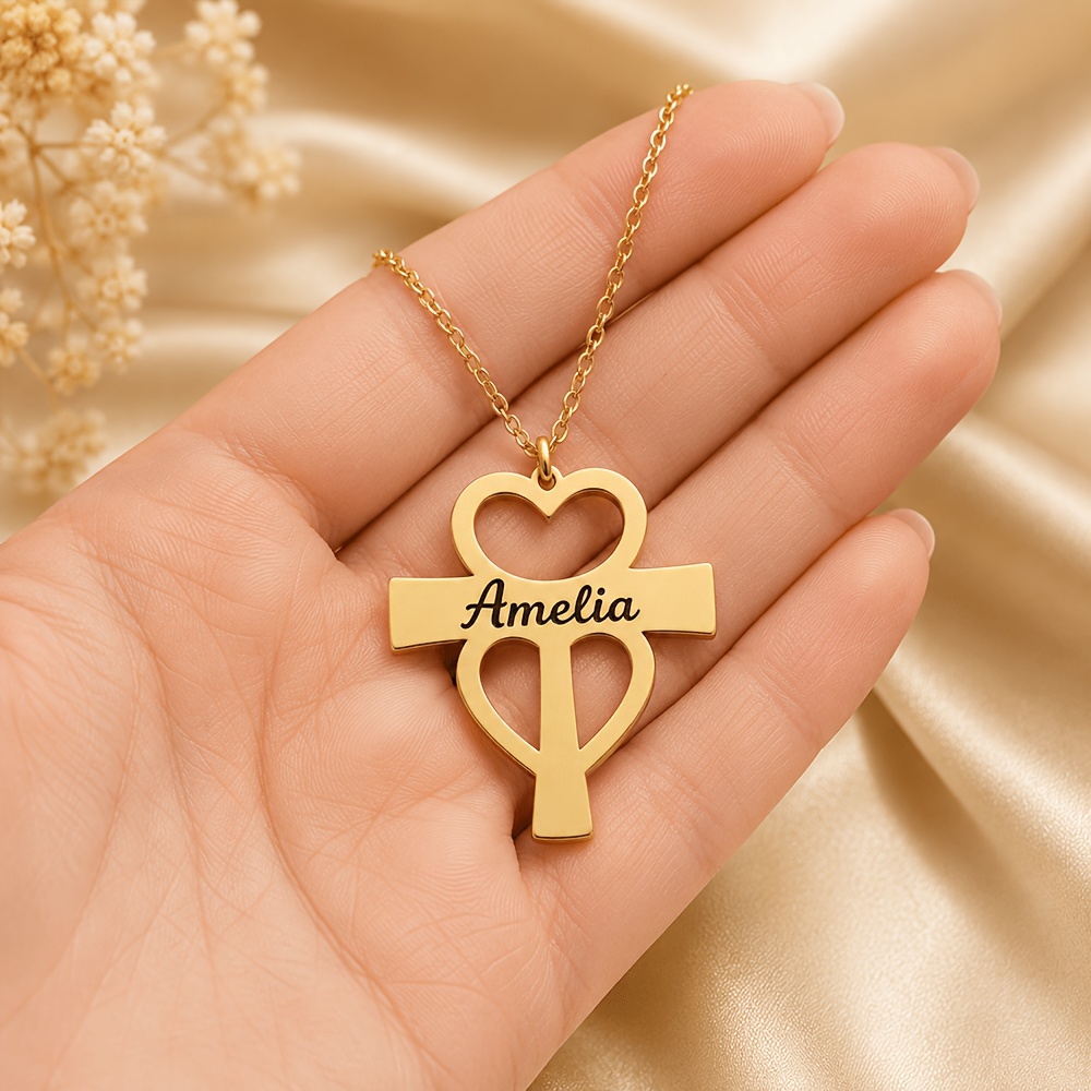 Personalized Custom Name Necklace, 18K Gold Plated Heart Design